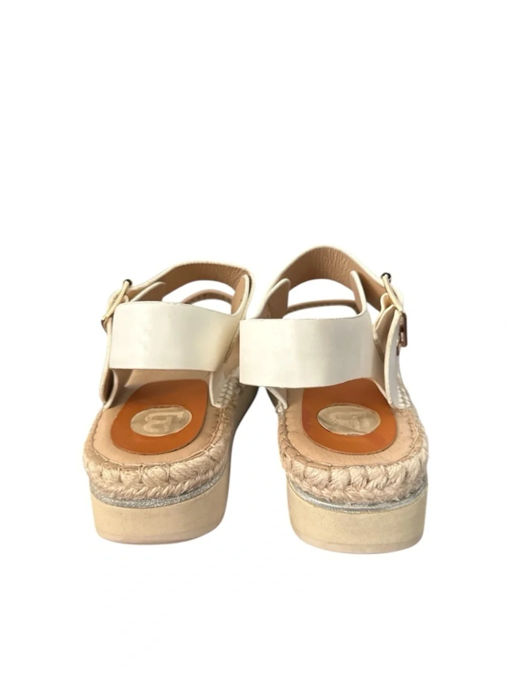Laura Biagiotti Platform Size 37 Beige White Leather Gold Summer Sandals